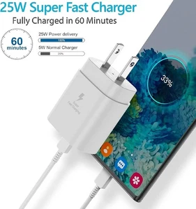 2 Pack 25w USB-C Super Fast Wall Charger+6FT Cable FOR Galaxy S24 S23 S22 Ultra - Picture 1 of 13