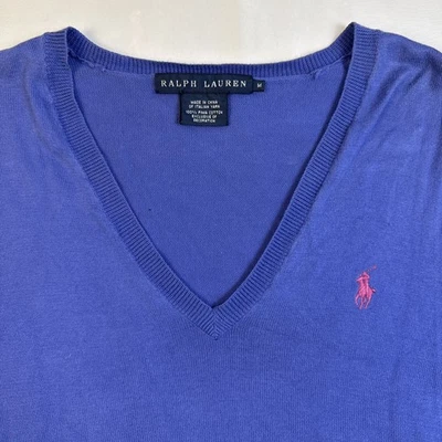 Polo Ralph Lauren Talla M Pima Algodón Azul Cuello en V Suéter Academia Preppy Foto 1 de 4