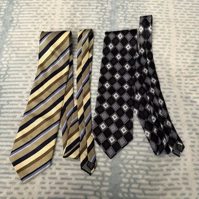 (2) Corbata Alexander Julian Colores Hombre Rayas Diamantes Vintage Dorado Negro Seda Foto 1 de 4