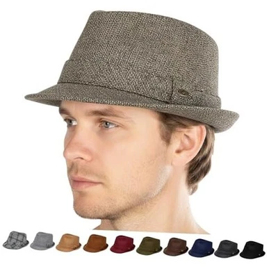 Мужская шляпа-федора — винтажная шерстяная смесь 7 1/4-7 5/8 в елочку коричневая/черная - Изображение 1 из 4
