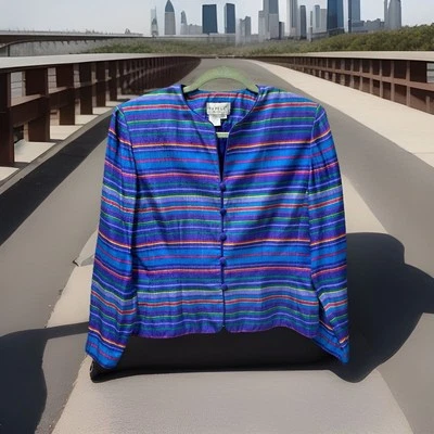 Chaqueta para mujer Adrianna Papell rayas de seda púrpura/multi - 12P pequeña talla 12 Foto 1 de 4