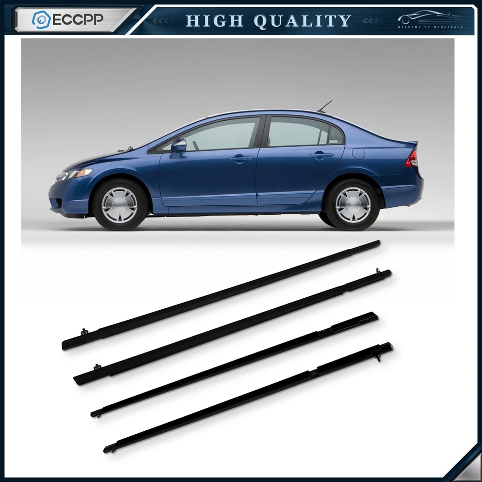 Moldura de cinturón de sellado de ventana de puerta delantera y trasera para Honda Civic Sedán 2006-2011 Foto 1 de 4