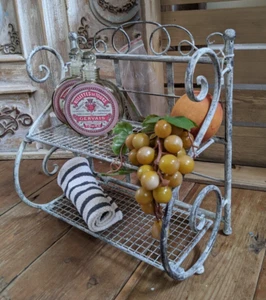 New GREY Shabby Chic French Metal 2 Shelf Spice Kitchen Bath Storage Wall Rack - Picture 1 of 11