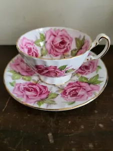 Aynsley England Large Pink Cabbage Roses Tea Cup And Saucer - Picture 1 of 14