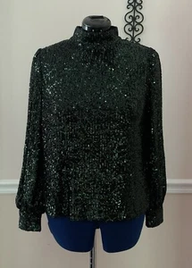 NWT Cable & Gauge Green Sequin Top Long Sleeve Size L - Picture 1 of 13