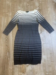 Lauren Ralph Lauren Dress Women Small Black White Gray Cotton Striped Sweater - Picture 1 of 7