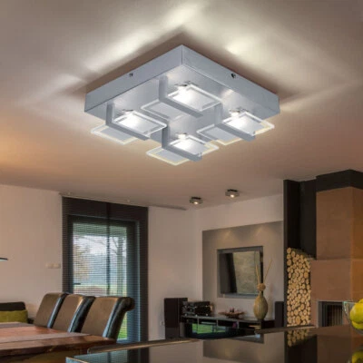 Plafoniera Lampada da Soggiorno Vetro Argento Alluminio Trasparente LED L 26 CM - Immagine 1 di 4