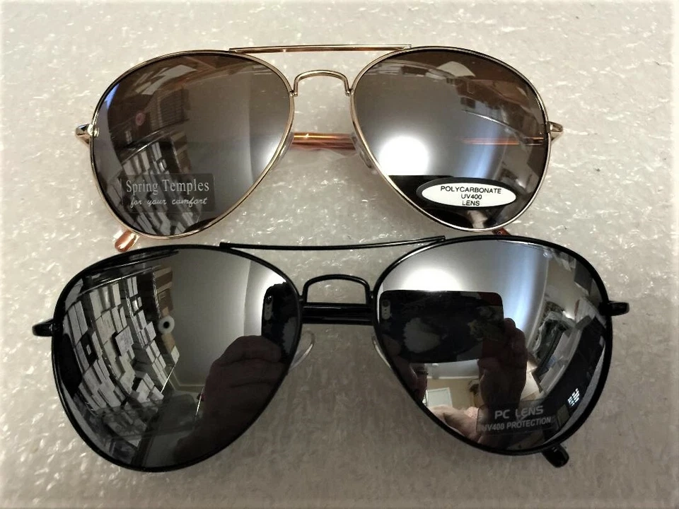  GAFAS DE SOL AVIADOR CON ESPEJO PLATEADO CON MARCO NEGRO O DORADO UNISEX Foto 1 de 1