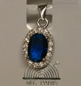 Pendentif Rhodié Marquise 12-10 mm Saphir et Diamant Cz Argent Dolly-Bijoux - Picture 1 of 12