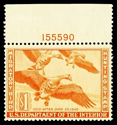 Scott RW11 1944 $1.00 Duck Stamp Mint Plate # Single F-VF OG NH Cat $125 - Image 1 of 2