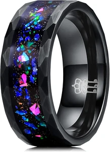 Mens Womens Tungsten Rings 8Mm 4Mm Galaxy Series Created-Opal Inlay Wedding Band - Picture 1 of 12