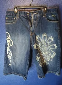 Ed Hardy Christian Audigier Size 36x15 - 2009 Denim Shorts Rare Dragon - Picture 1 of 12