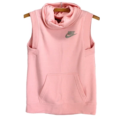 Nike Sleeveless Sweatshirt Top Girls Sz L Pink Funnel Cowl Neck Front Pocket - Image 1 of 4