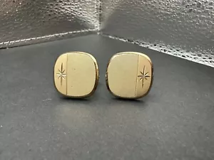 Vintage Swank Cufflinks Brushed Metal Engraved Star Gold Tone - Picture 1 of 2