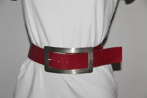 Pretty leather belt garnet large silver buckle YVES SAINT LAURENT size 70 - Picture 1 of 6