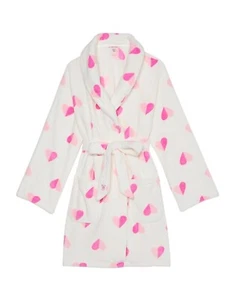 Victoria's VICTORIA Secret IVORY PINK HEART Short COZY Plush Velour ROBE M L - Picture 1 of 4