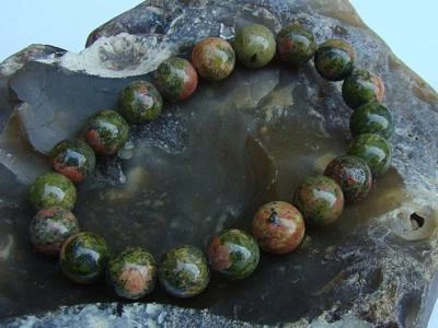 Pulsera elástica de piedras preciosas naturales para hombre y mujer 10 mm cuentas UNAKITE Foto 1 de 3