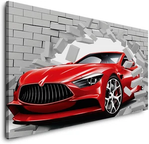 CANVAS - RED CAR - (2139) - Canvas Picture Photo Art Fine Art Bricks Driving - Picture 1 of 6
