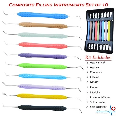 LGB Dental Composite Filling and Restorative Instruments 10 pcs with Silicon Handle