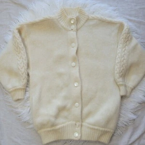 Vintage 1990 I.B. Diffusion Ivory Wool/Mohair Blend Jacket Style Cardigan Chunky - Picture 1 of 8