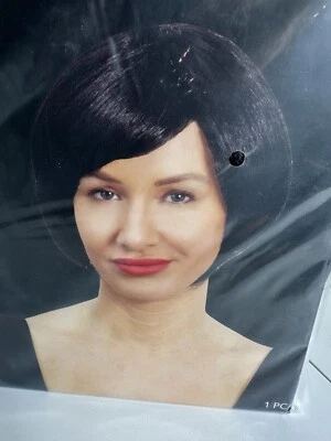 Peluca corta negra Bob con flequillo negra recta sintética cosplay pelucas Halloween Foto 1 de 3