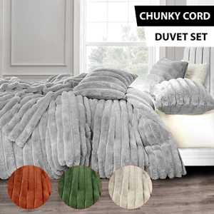 Ribbed Cord Duvet Cover Set Chunky Warm Thermal Throw Blanket Cushion Cover - Picture 1 of 24