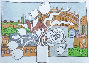 Edwina Sandys SKYSCOPE Hand signed Lithograph City & Flowers British Artist - Picture 1 of 5