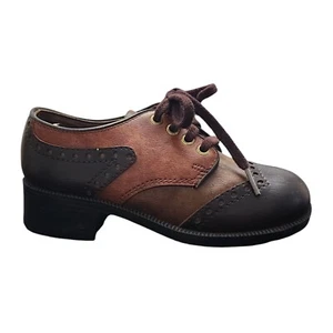 Vintage Oxford Shoes Kids 13.5 Robinson Crusoe Brown Leather Brogues Lace Up P - Picture 1 of 12