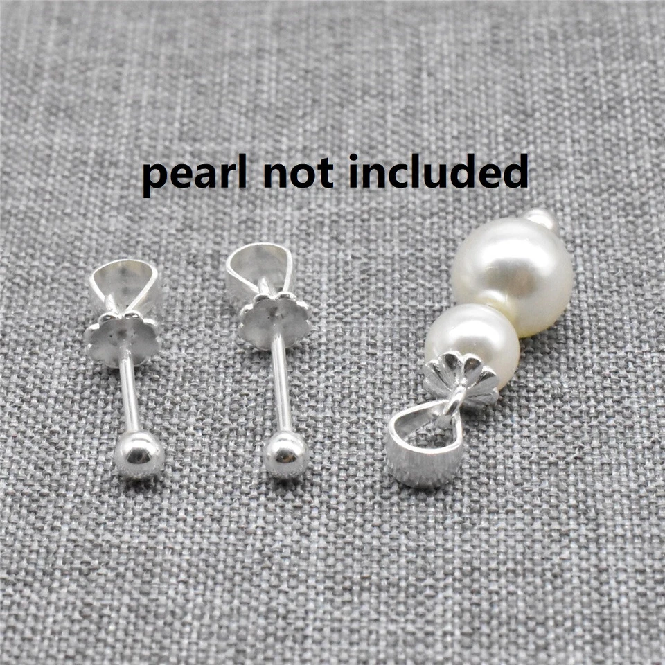 4 fianzas de pellizco con tornillo de flor de plata de ley 925 con extremo de bola roscado Foto 1 de 4