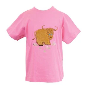 Highland Kuh T-Shirt Kinder bestickt Baumwolle Kurzarm Rundhals rosa/blau - Bild 1 von 16