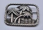 Vintage Tropical Deco Sterling Silver Palm Trees and Ocean  Pin/Brooch