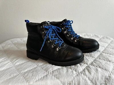 Оригинальный Penguin большой детей мальчиков ботинки размер 4 1/2 - черный искусственной кожи синий шнурки - Изображение 1 из 4