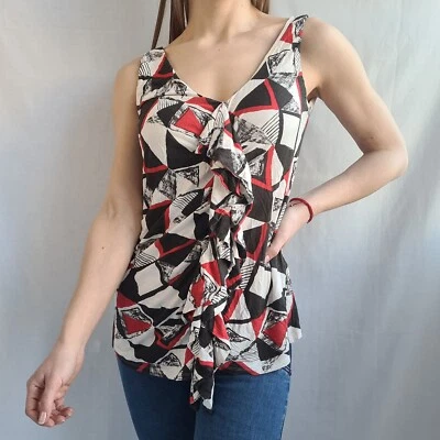 Max Mara Weekend Womens Blouse Size L Sleeveless Lined Top Ruffle Geometric - Image 1 of 4
