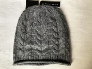 NWT Tahari 100% Cashmere Gray Horseshoe Beanie hat One Size - Picture 1 of 6