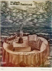Quill, Book, Seascape, Original Art Print Etching Ex libris by David Bekker - Picture 1 of 3