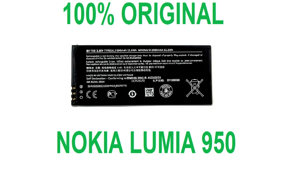 Batería Recargable Para Nokia Lumia 950 BV-T5E Original Batería Li-Ion 3000mah Foto 1 de 1