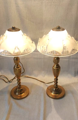 Paire de lampes pieds en laiton, coupelles Ezan non signé, art déco - Photo 1/4