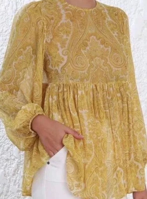 Zimmermann Mustard Lumino Paisley Blouse  Top Size 0 AU 8 US 4 Sheer - Image 1 of 4