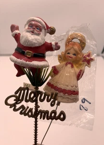 Vintage Neu mit Etikett Blasform Kunststoff Weihnachtsmann Engel Pick Blumen Hongkong Japan - Bild 1 von 15