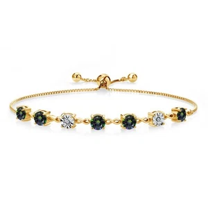 2.76 Ct Round Green Mystic Topaz 18K Yellow Gold Plated Silver Bracelet - Picture 1 of 3