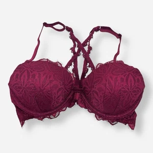 Victoria’s Secret PINK BH Datum Racerback Spitze weinrot burgund rot Push-up 36D - Bild 1 von 8