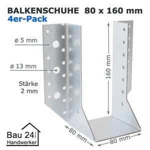 Balkenschuhe 80x160 mm im 4er-Sparset Balkenträger aus Stahl mit Multirabatt - Bild 1 von 3