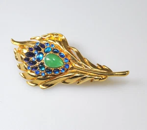 Liz Claiborne brooch pin Peacock bird  Feather shades of blue Brooch LC16 - Picture 1 of 8