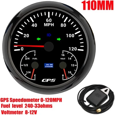 110MM GPS Speedometer 0-120MPH With Fuel Level Voltmeter for Boat Car Waterproof - Image 1 of 4