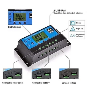 Solar Charge Controller Dual USB 5V Output PWM Charging Control Regulator 12V - Picture 1 of 23