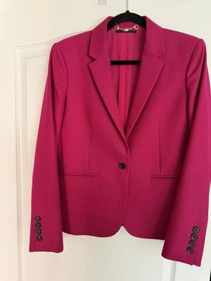 Chaqueta blazer rosa de un solo botón para mujer con solapa con muescas y puños decorativos Foto 1 de 4
