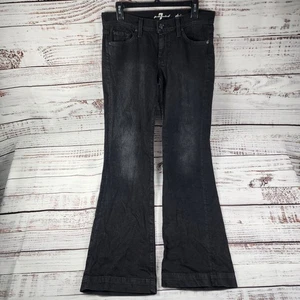 Seven 7 For All Mankind Dojo Flare Wide Leg Trousers Jeans Jet Black Sz 29 - Picture 1 of 10
