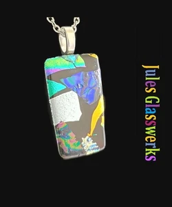 Hand Crafted Dichroic Fused Glass Pendant Necklace W/ Chain #1237 - Picture 1 of 4