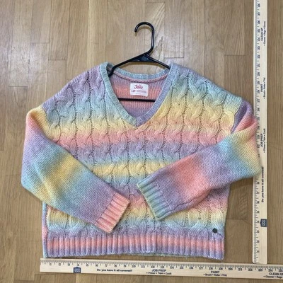 Suéter Justice Girls Talla 14P Tejido Arco Iris Rayas Pasteles Manga Larga Pullover Foto 1 de 3