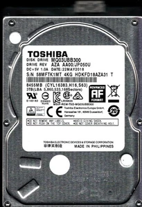 MQ03UBB300 HDKFD18AZA31 T REV: AZA AA00/JP050U 3TB MAY 2018 PHILIPPINES TOSHIBA - Picture 1 of 3